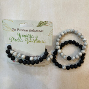 Pulsera Set Enlazada Howlita Piedra Volcanica